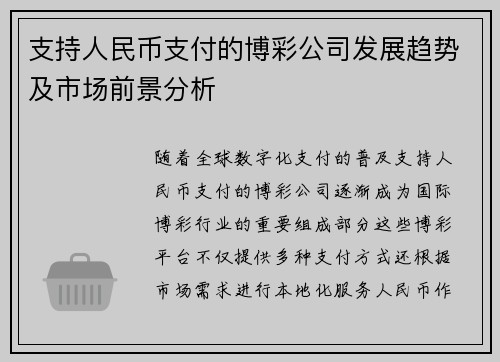 支持人民币支付的博彩公司发展趋势及市场前景分析